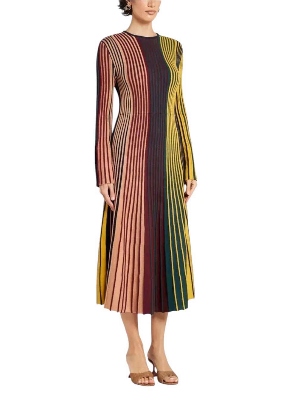 Simon Miller Celia Striped Long Sleeve Ribbed Midi Dress - Picture 2 of 11